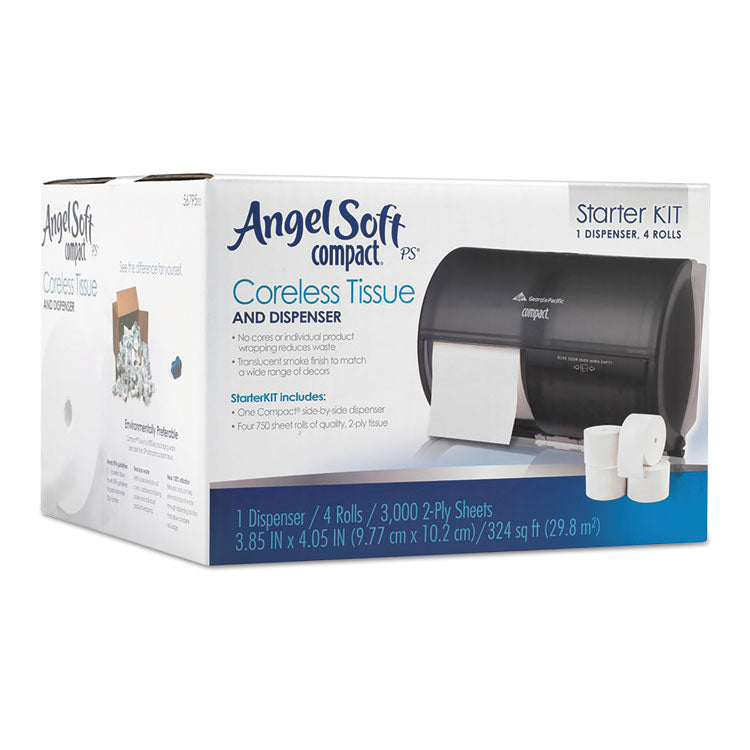 Compact Tissue Dispenser/Angel Soft ps Start Kit, 10.13 x 6.75 x 7.13, Translucent Smoke