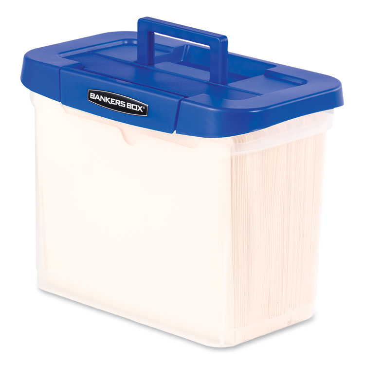 Heavy-Duty Portable File Box, Letter Files, 14.25" X 8.63" X 11.06", Clear/blue
