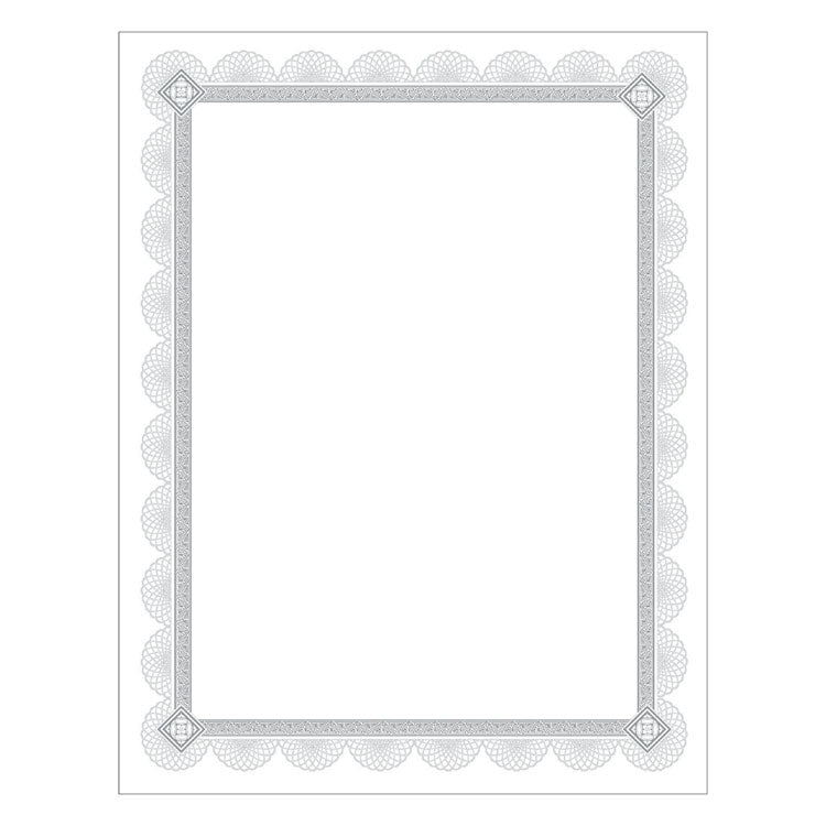 Premium Certificates, 8.5 X 11, White/silver With Spiro Silver Foil Border,15/pack