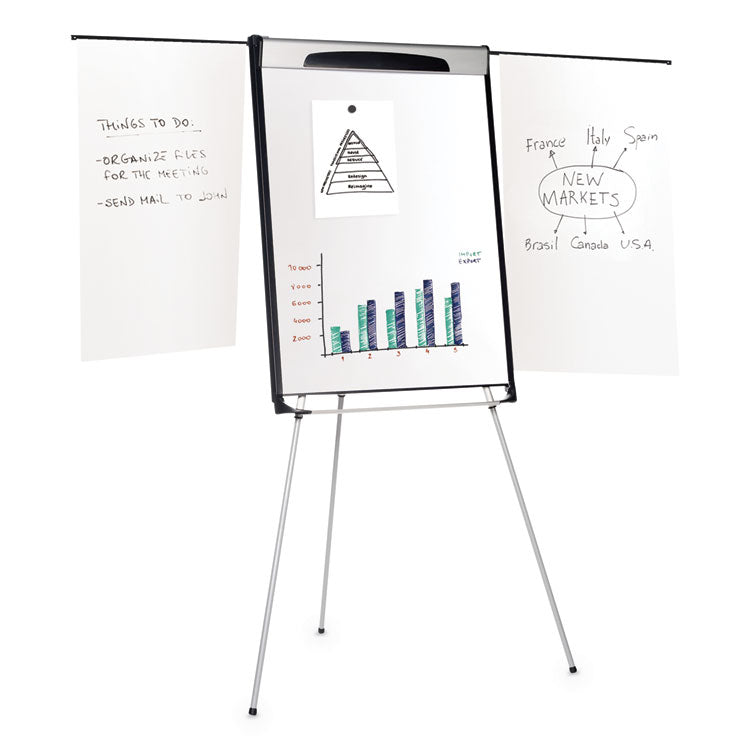 Tripod Extension Bar Magnetic Gold Ultra Dry Erase Easel, 29" x 41", White Surface, Black/Satin Aluminum Frame
