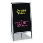 Reversible Wet Erase Sign Board, Black 23" x 33" Surface, Satin Aluminum Frame, 24" x 24" x 42"