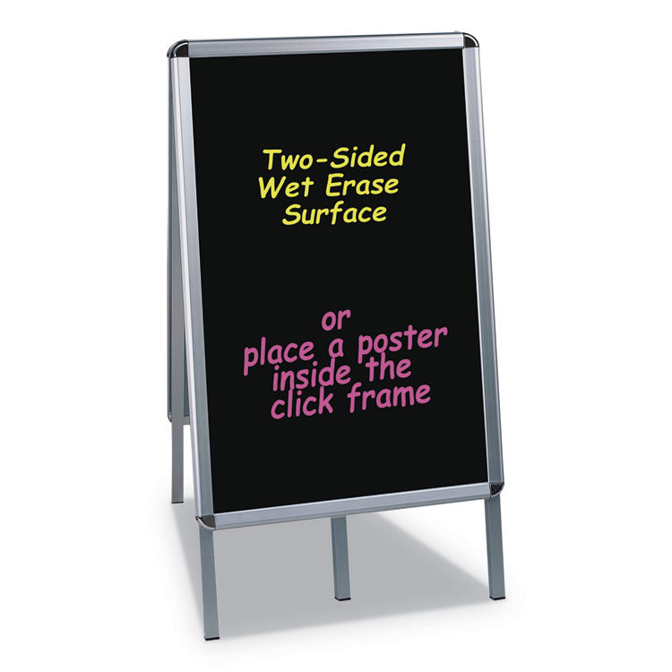 Reversible Wet Erase Sign Board, Black 23" x 33" Surface, Satin Aluminum Frame, 24" x 24" x 42"