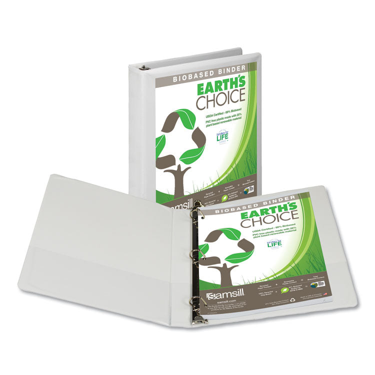 Earth's Choice Plant-Based D-Ring View Binder, 3 Rings, 1" Capacity, 11 x 8.5, White