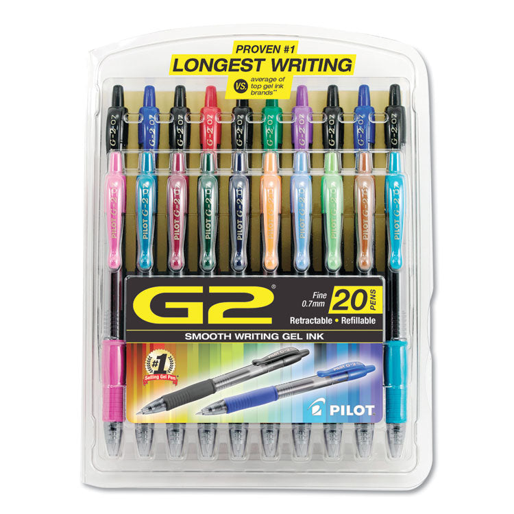 G2 Premium Gel Pen Convenience Pack, Retractable, Fine 0.7 mm, Assorted Ink and Barrel Colors, 20/Pack