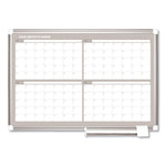 Magnetic Dry Erase Calendar Board, Four-Month Planning/Scheduling, 36" x 24", White Surface, Satin Aluminum Frame