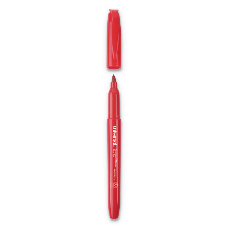 Pen-Style Permanent Marker, Fine Bullet Tip, Red, Dozen