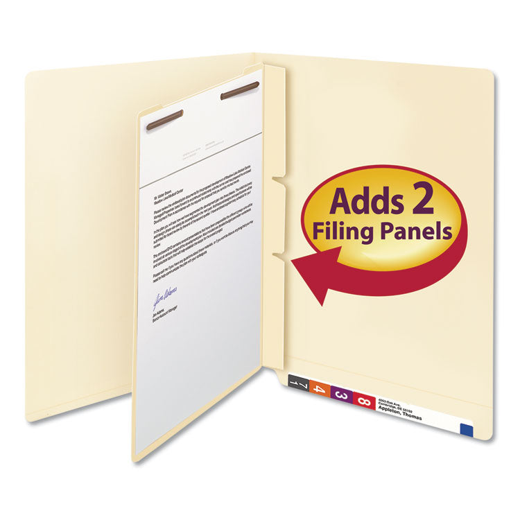 Self-Adhesive Folder Dividers with Twin-Prong Fasteners for Top/End Tab Folders, 1 Fastener, Letter Size, Manila, 100/Box