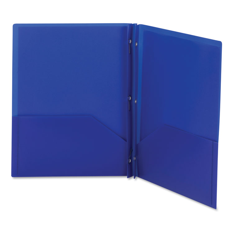 Poly Two-Pocket Folder With Fasteners, 180-Sheet Capacity, 11 X 8.5, Blue, 25/box