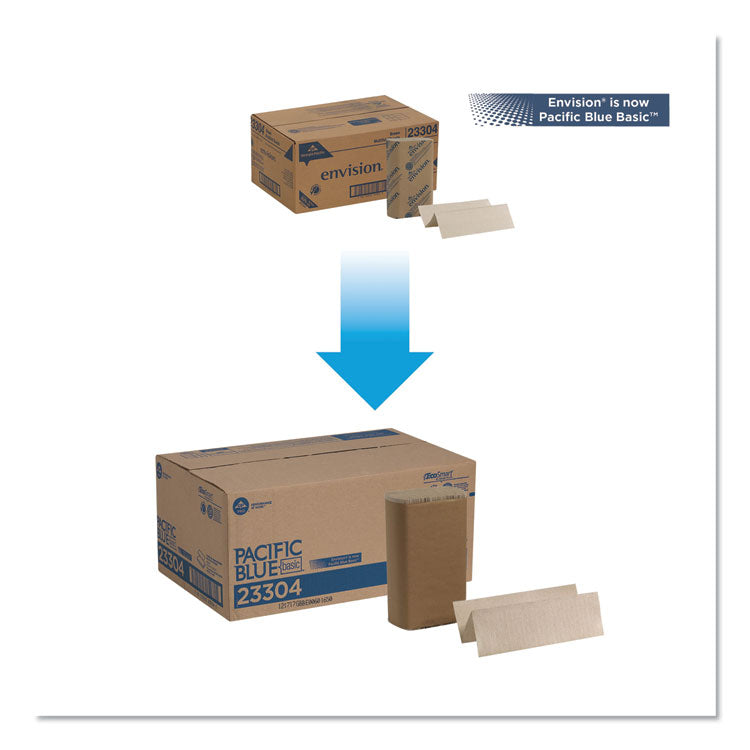 Pacific Blue Basic M-Fold Paper Towels, 1-Ply, 9.2 x 9.4, Brown, 250/Pack, 16 Packs/Carton