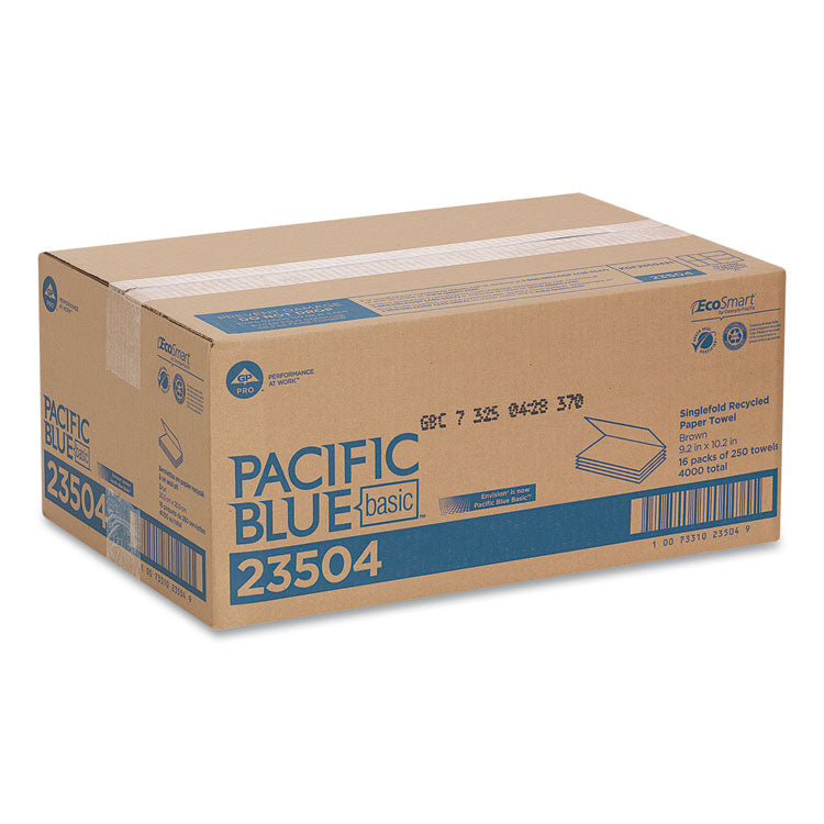Pacific Blue Basic S-Fold Paper Towels, 1-Ply, 10.25 x 9.25, Brown, 250/Pack, 16 Packs/Carton