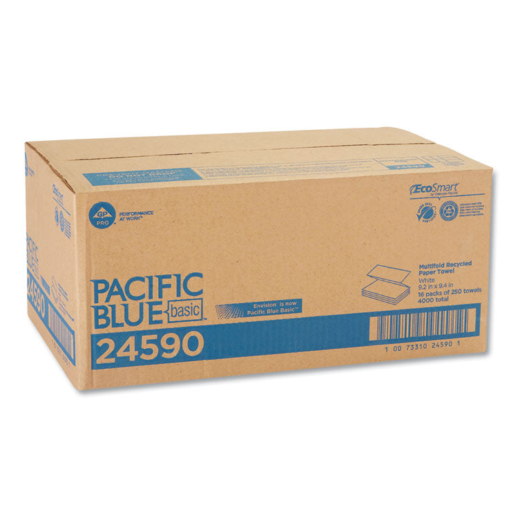 Pacific Blue Basic M-Fold Paper Towels, 1-Ply, 9.2 x 9.4, White, 250/Pack, 16 Packs/Carton