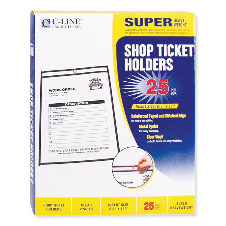 Stitched Shop Ticket Holders, Super Heavy-Duty, Top Load 8.5 x 11 Insert, Clear Front, Black Border, 25/Box