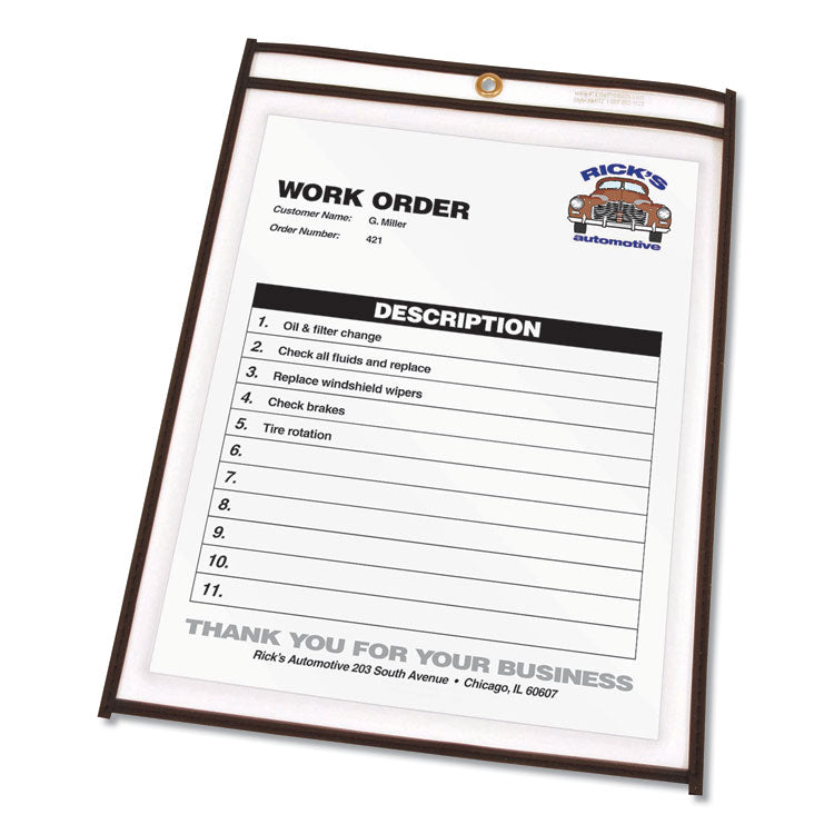 Stitched Shop Ticket Holders, Super Heavy-Duty, Top Load 8.5 x 11 Insert, Clear Front, Black Border, 25/Box