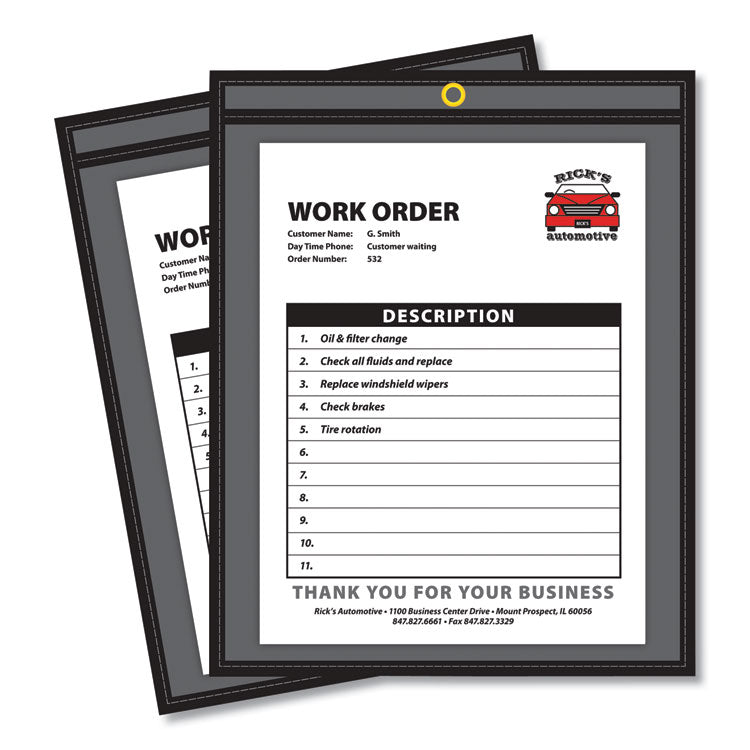 Stitched Shop Ticket Holders, Super Heavy-Duty, 8.5 x 11 Insert, Clear Front, Black Pressboard Back, Black Border, 25/Box