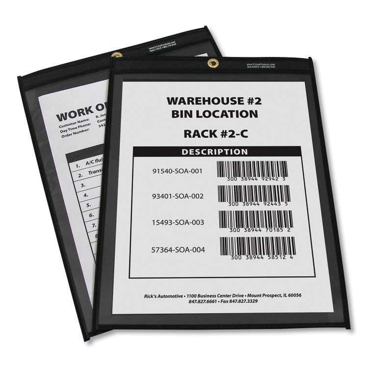 Stitched Shop Ticket Holders, Super Heavy-Duty, 9 x 12 Insert, Clear Front, Black Pressboard Back, Black Border, 25/Box