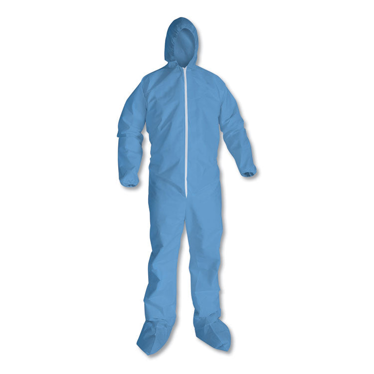A65 Zipper Front Hood and Boot Flame-Resistant Coveralls, Elastic Wrist and Ankles, 4X-Large, Blue, 21/Carton