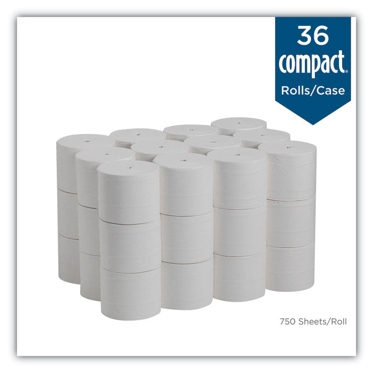 Compact Coreless Bath Tissue, Septic Safe, 2-Ply, White, 750 Sheets/roll, 36/carton