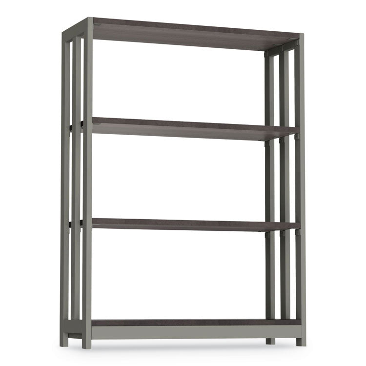 Trento Line Bookcase, Three-Shelf, 31.5w x 11.63d x 43.25h, Mocha