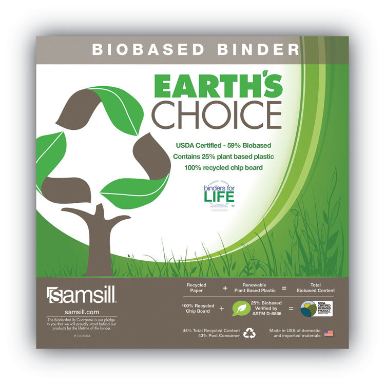 Earth's Choice Plant-Based Round Ring View Binder, 3 Rings, 3" Capacity, 11 x 8.5, White