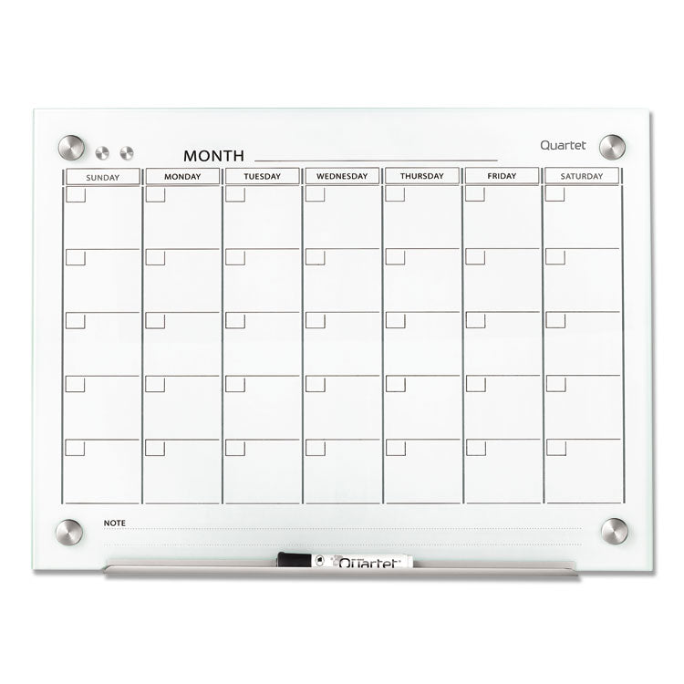 Infinity Magnetic Glass Calendar Board, Monthly Planning/Scheduling, 24" x 18", White Surface
