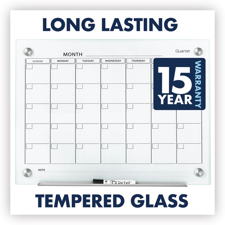 Infinity Magnetic Glass Calendar Board, Monthly Planning/Scheduling, 24" x 18", White Surface