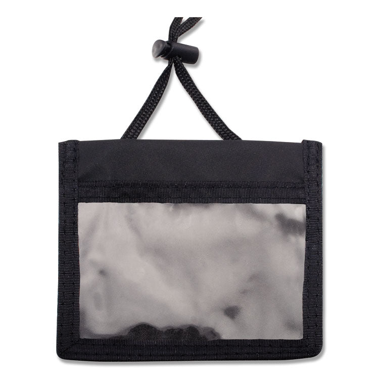 ID Badge Holders with Convention Neck Pouch, Horizontal, Black/Clear 5" x 4.25" Holder, 2.75" x 4" Insert, 48" Cord, 12/Pack