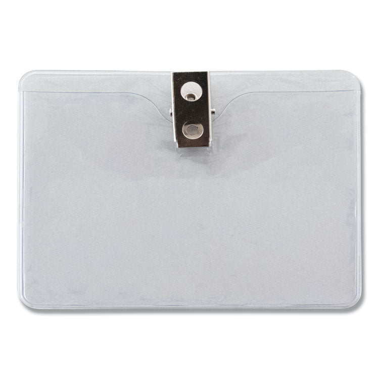 ID Badge Holders with Clip, Horizontal, Clear 4.13" x 3.38" Holder, 3.75" x 2.75" Insert, 50/Pack