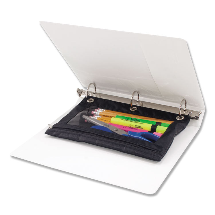 Binder Pencil Pouch, 3-Hole Punched, 10" x 7.38", Black/Clear