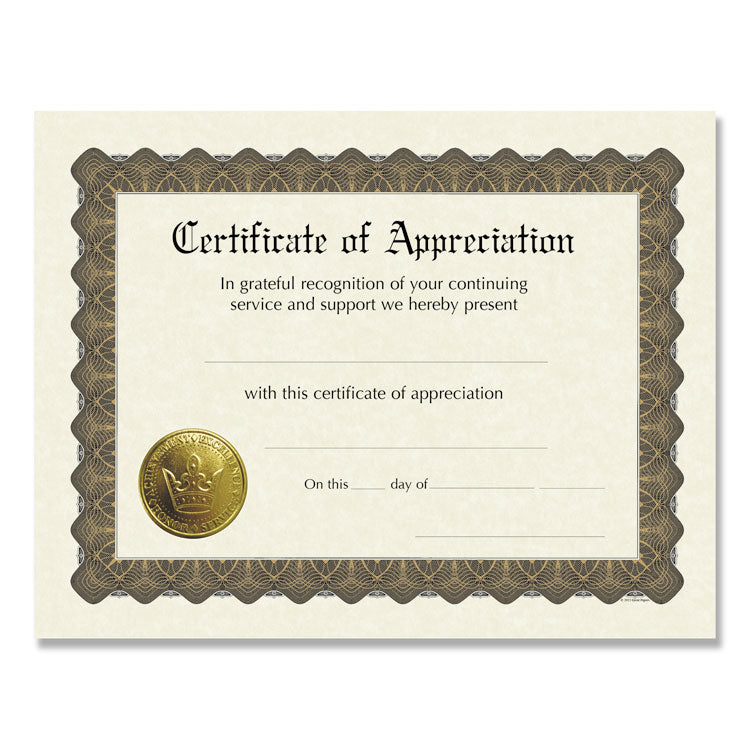 Ready-To-Use Certificates, Appreciation, 11 X 8.5, Ivory/brown/gold Colors With Brown Border, 6/pack