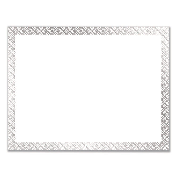 Foil Border Certificates, 8.5 X 11, White/silver With Braided Silver Border,15/pack