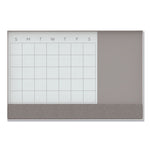 3N1 Magnetic Glass Dry Erase Combo Board, Monthly Planning, 48 x 36 (Actual Size: 47" x 35"), Gray/White Surface, White Frame