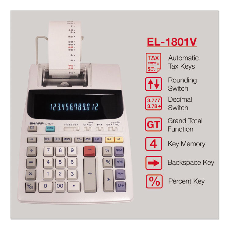 El-1801v Two-Color Printing Calculator, Black/red Print, 2.1 Lines/sec