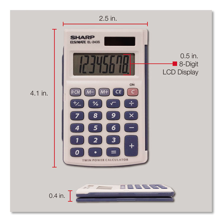 El-243sb Solar Pocket Calculator, 8-Digit Lcd