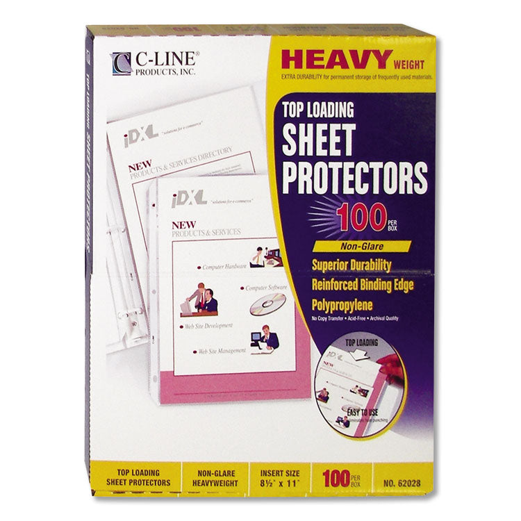 Polypropylene Sheet Protectors, Heavy-Duty, Side: 3-Hole Punched, Top Load 8.5 x 11 Insert, Nonglare Clear Front, 100/Box