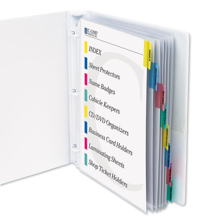 Sheet Protectors with Eight Assorted Index Tabs, Heavy-Duty, Side: 3-Hole Punched, Top Load 8.5 x 11 Insert, Clear, 8/Set