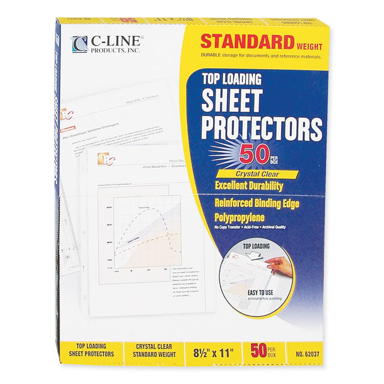 Polypropylene Sheet Protectors, Medium-Duty, Side: 3-Hole Punched, Top Load 8.5 x 11 Insert, Clear Front, 50/Box