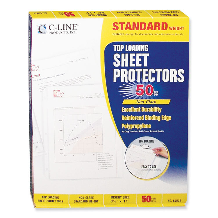 Polypropylene Sheet Protectors, Medium-Duty, Side: 3-Hole Punched, Top Load 8.5 x 11 Insert, Nonglare Clear Front, 50/Box