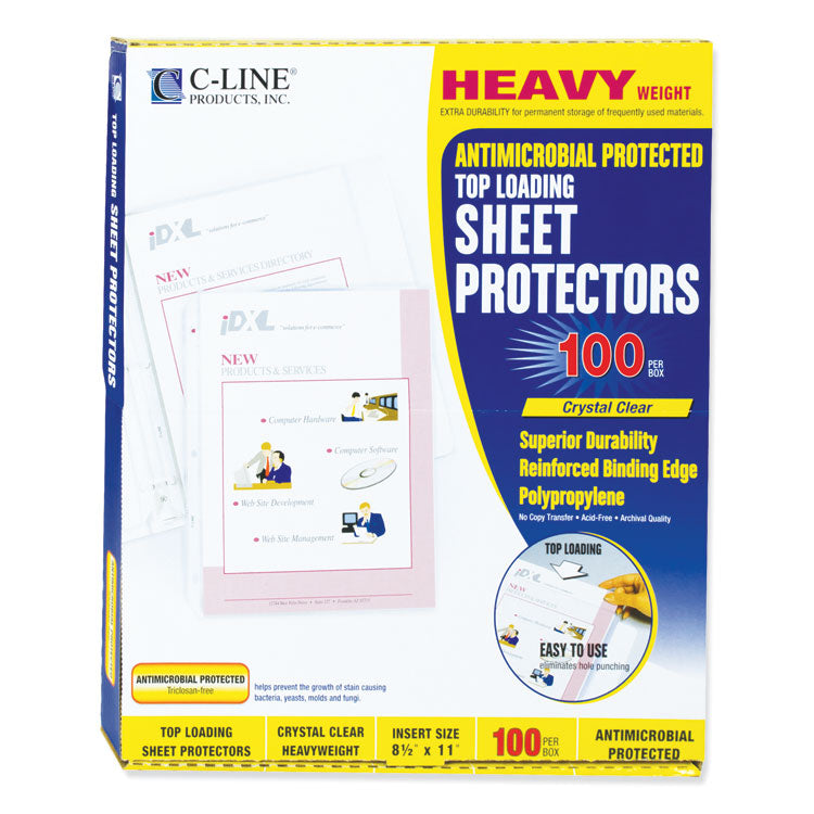 Polypropylene Sheet Protectors, Antimicrobial Protection, Heavy-Duty, Side: 3-Hole Punched, 8.5 x 11 Insert, Clear, 100/Box