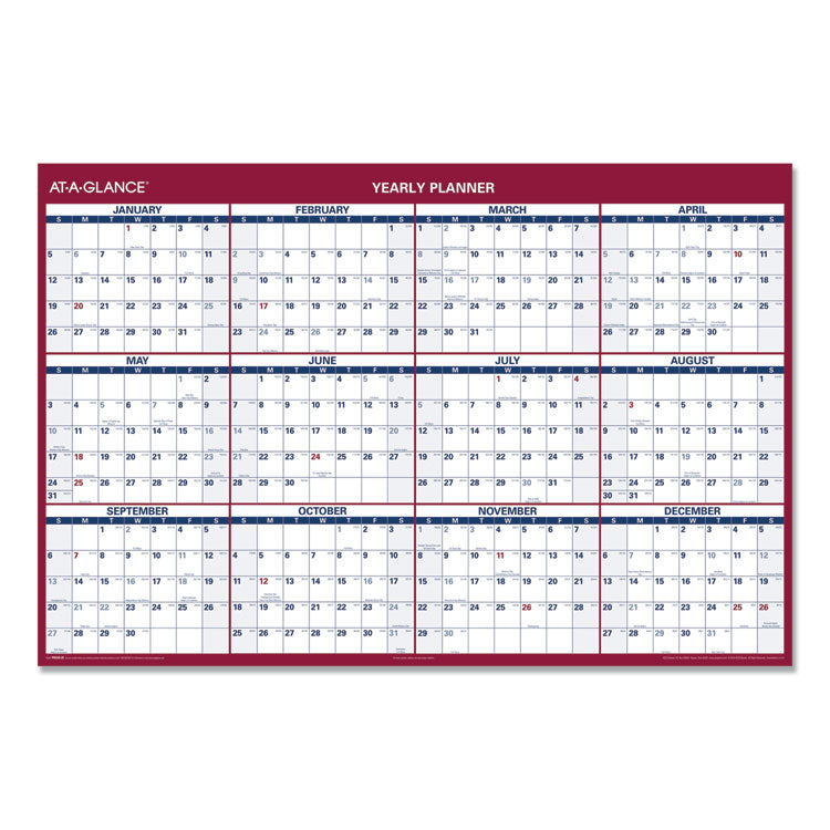 Erasable Vertical/Horizontal Wall Planner, 32 x 48, White/Blue/Red Sheets, 12-Month (Jan to Dec): 2025