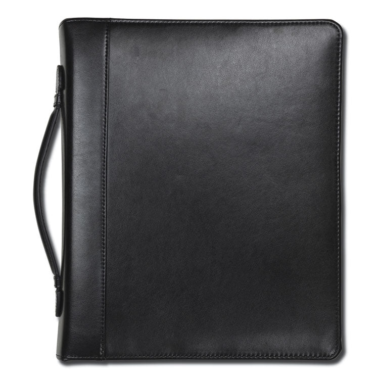 Leather Multi-Ring Zippered Portfolio, Two-Part, 1" Cap, 11 X 13 1/2, Black