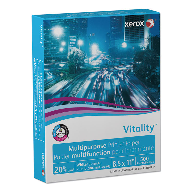 Vitality Multipurpose Print Paper, 92 Bright, 20 lb Bond Weight, 8.5 x 11, White, 500 Sheets/Ream, 10 Reams/Carton