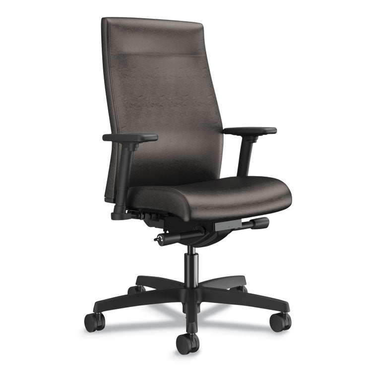 Ignition 2.0 Upholstered Mid-Back Task Chair With Lumbar, Supports 300 Lb, 17" To 22" Seat, Black Vinyl Seat/back, Black Base