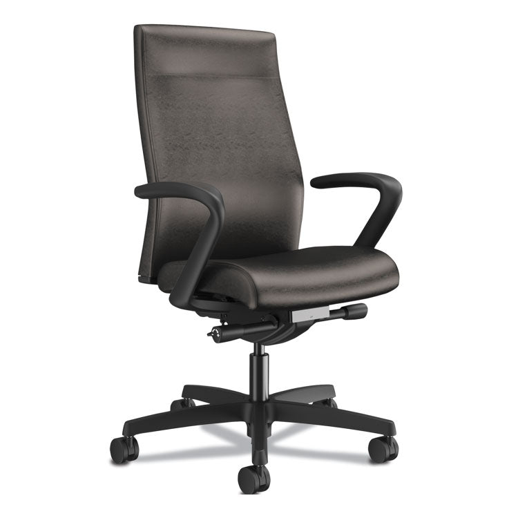 Ignition 2.0 Vinyl Upholstered Mid-Back Task Chair with Fixed Arms, 17" to 22" Seat Height, Black Seat/Back, Black Base