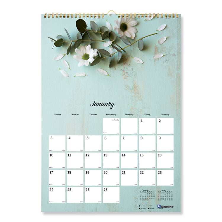 Romantic Wall Calendar, Floral Photography, 12 x 17, White/Multicolor Sheets, 12-Month (Jan to Dec): 2025