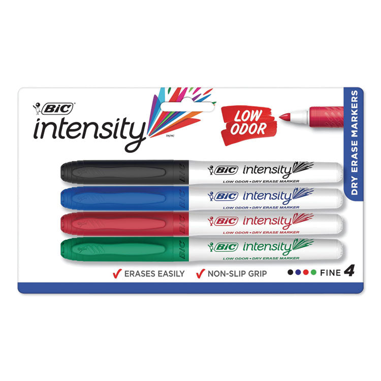 Intensity Low Odor Fine Point Dry Erase Marker, Fine Bullet Tip, Assorted Colors, 4/set