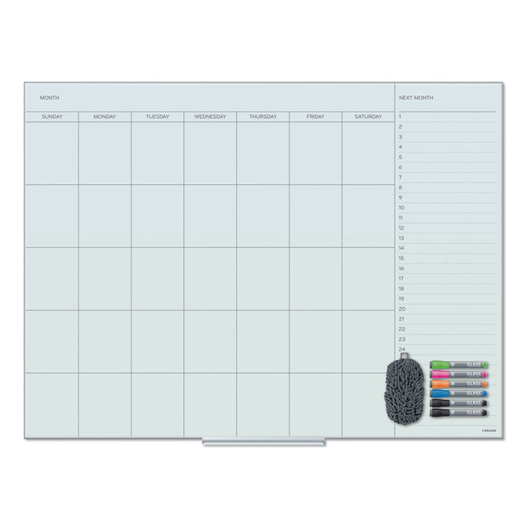 Floating Glass Dry Erase Calendar, Monthly Planning/Scheduling, 48" x 36" (Actual Size: 47" x 35"), White Surface