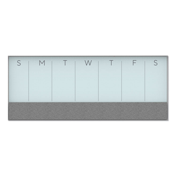 3N1 Magnetic Glass Dry Erase Combo Board, Weekly Planning, 36 x 25 (Actual Size: 36 x 15.25), Gray/White Surface, White Frame