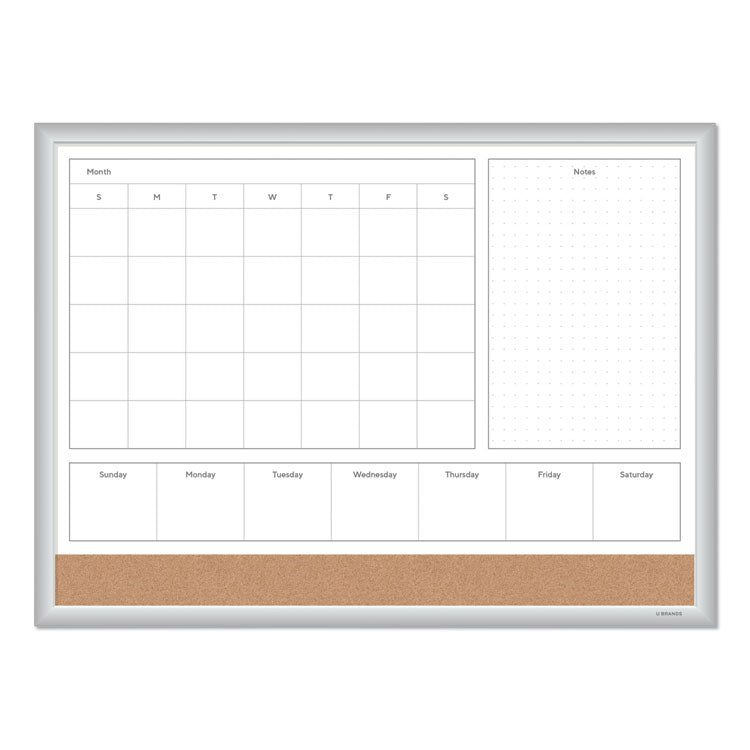 4N1 Magnetic Dry Erase Combo Board, Week/Month Planning, 24 x 18 (Actual Size: 23 x 17), Tan/WH Surface, Satin Aluminum Frame