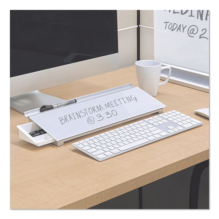Glass Dry Erase Desktop Computer Pad, 18" x 6", White Surface