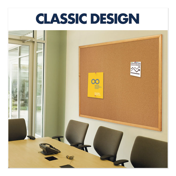 Classic Series Cork Bulletin Board, 24" x 18", Tan Surface, Oak Finished Fiberboard (MDF) Frame